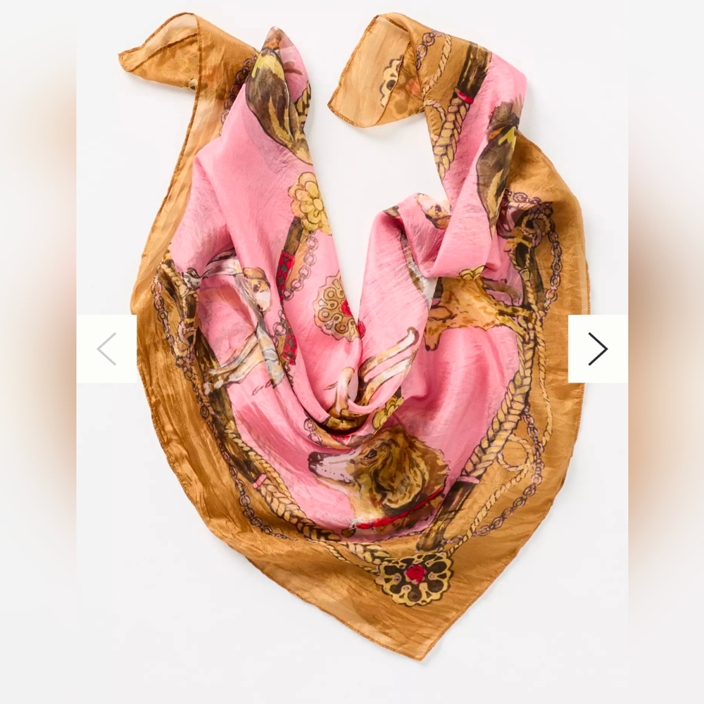 NWT By Anthropologie Large Printed Silk Scarf With Dog Print